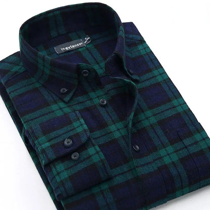 Retro Casual Brushed Cotton Plaid Enzyme Wash Embroidered Shirt