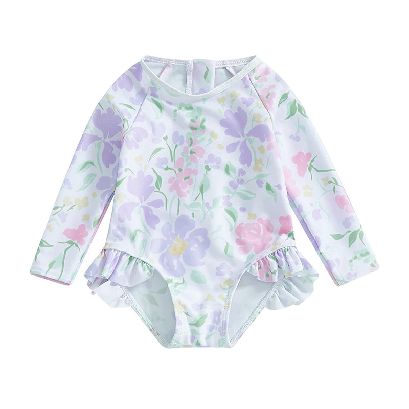 Baby Girl Floral Print Backless Bathing Suit