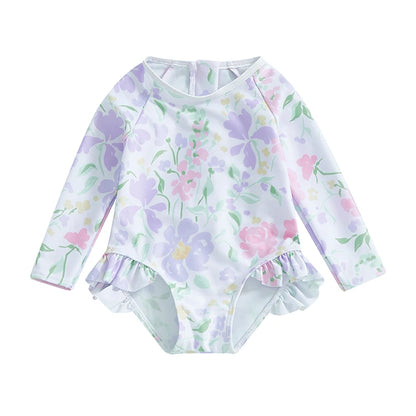 Baby Girl Floral Print Backless Bathing Suit