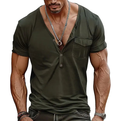 Men's Full Size Notched Short Sleeve T-Shirt Plus Size