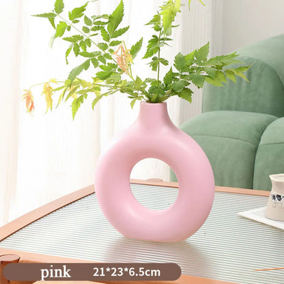 Plastic Circle Vase Donut Shape Living Room Decoration Dry Flower Vase Nordic Style Home Decor Furnishings Vase Room Decor