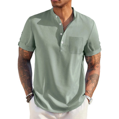 QDBAR Daily Leisure Mens Ribbed Shirt 2024 Summer Fashion Solid Color Striped Textured Shirts Beach Casual Short Sleeve Men Cardigans