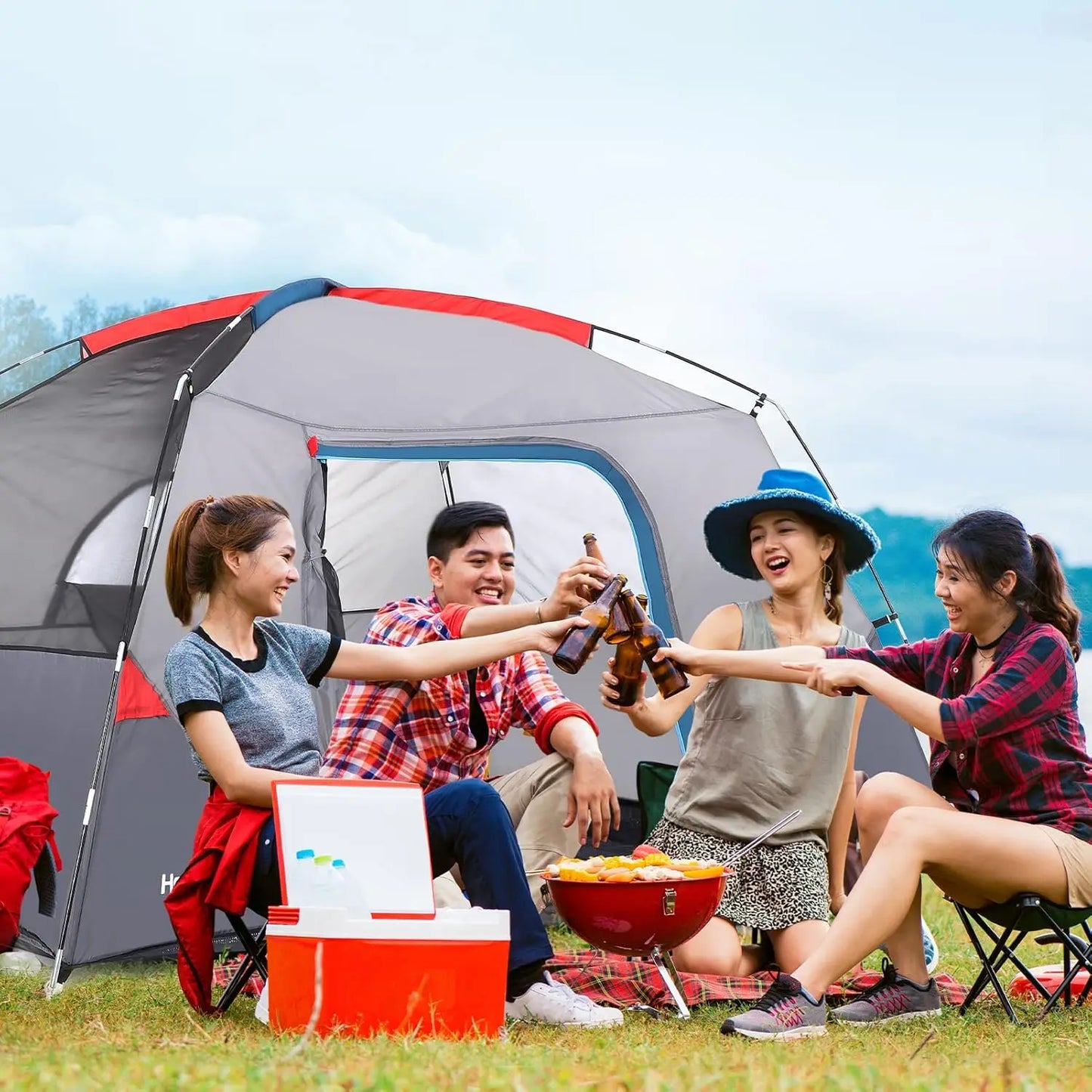 Camping Tent Easy Set up Outdoor Camping Tent 4 Person and 6 Person for Hiking Backpacking Traveling Outdoor 2.8ft (L) x 7ft (W)