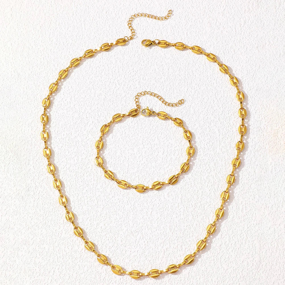 Stainless Steel Minimalist Necklace and Bracelet Set