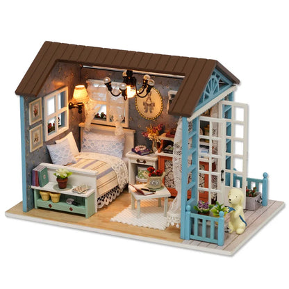 Dollhouse Miniature DIY Wooden Dollhouse Kit with Furniture with LED Light Music Sweet Time