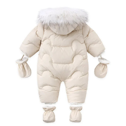 Winter Baby Down Jumpsuit – Wool Hooded, Snowproof & Warm
