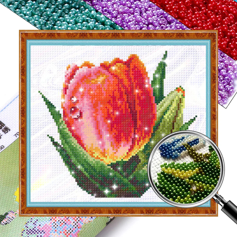 Partial Embroidery Beads Printed 9CT Flower Cross Stitch Kit Home Art Craft Bead Embroidery Wall Hanging for New Year Gift