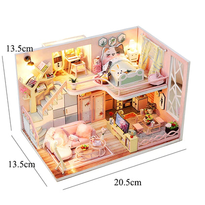 Wooden Miniature Doll House DIY Duplex Apartment Production 3D Puzzle Assembly Building Toy Decoration with Furniture Dollhouse