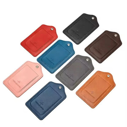 PU leather luggage tag with anti loss wire rope loop and built-in privacy protection cover, suitable for luggage and travel bags