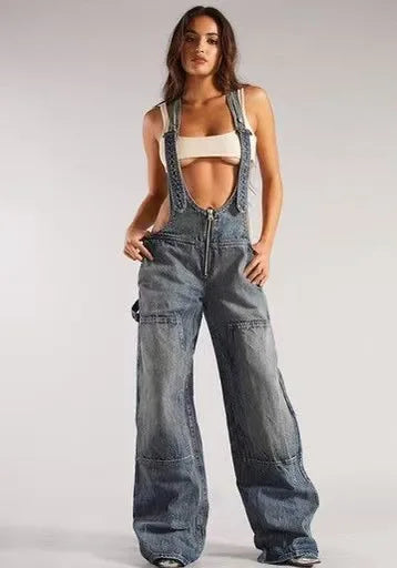 Women's Street Style Low Waisted Wide Leg Backpack Pants