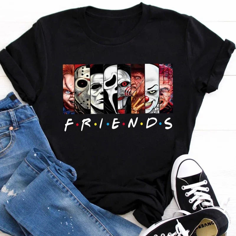 Women's Oversized Horror Characters Tee – Halloween Fashion Top