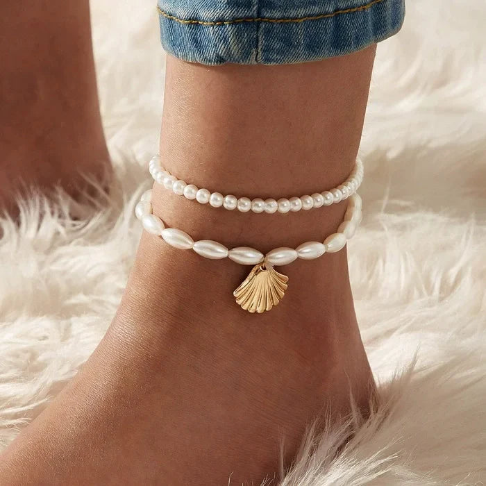 Vintage Gold Starfish & Shell Beach Anklet Set for Women