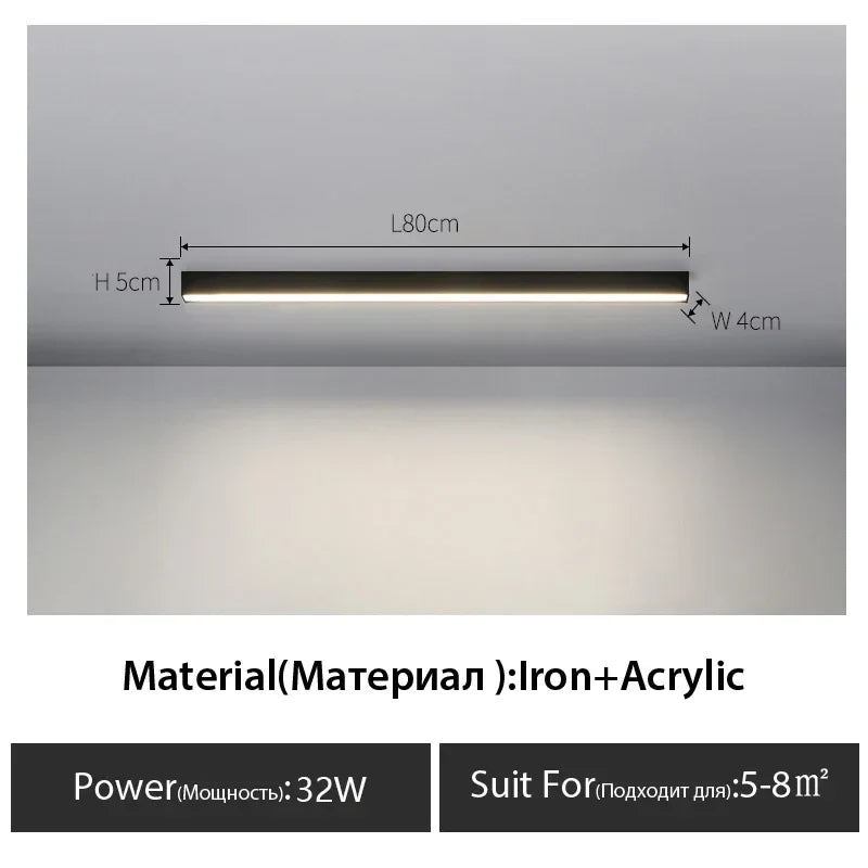 Contemporary Long Strip LED Ceiling Light Fixture for Balcony, Aisle, Bedroom, and Living Room Decor
