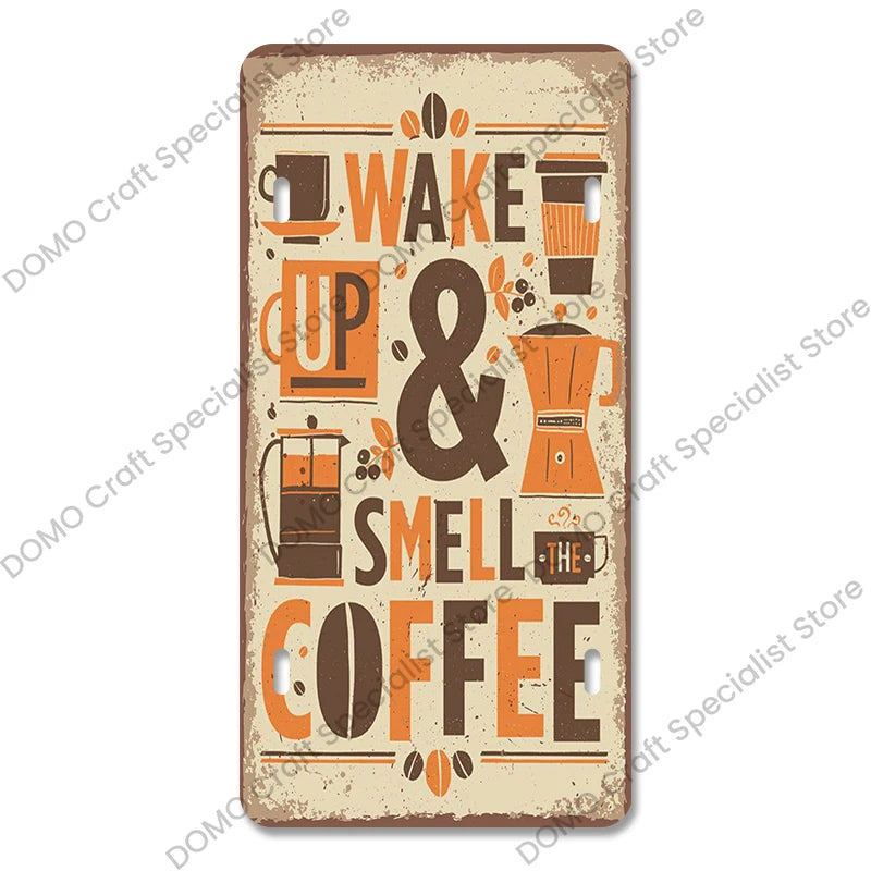 Coffee Licenses Plate Vintage Metal Tin Signs Retro Coffee Time Metal Plaques for Cafe Kitchen Living Room Home Wall Art Decor
