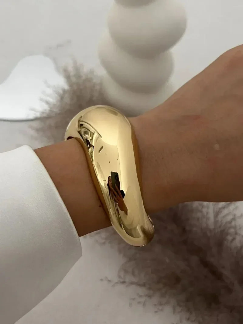 Punk Gold & Silver Geometric Wide Cuff Bangles for Women & Men