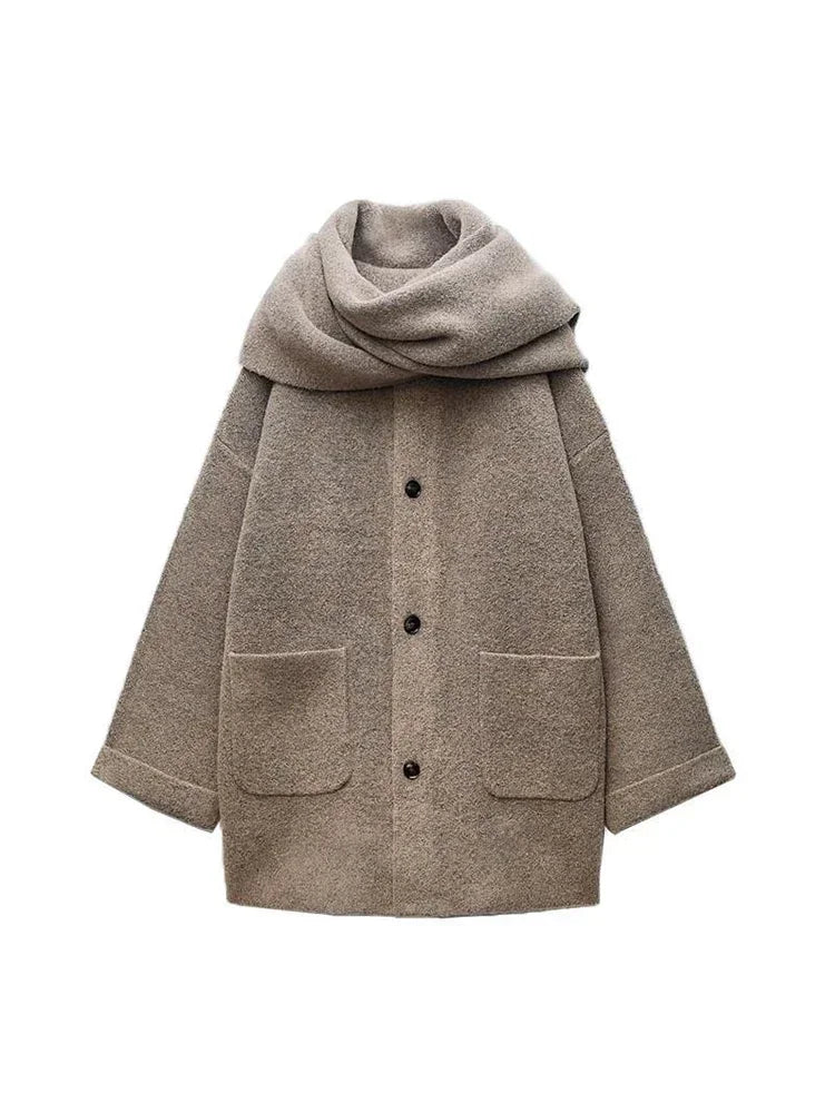 Elegant Women's Knitted Cardigan with Scarf for Office Wear
