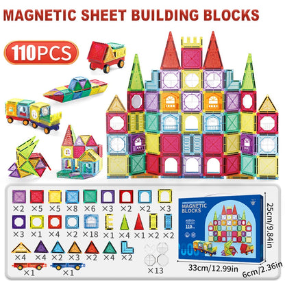 Magnetic Tiles 120Pcs Building Blocks Set with Cars for Kids