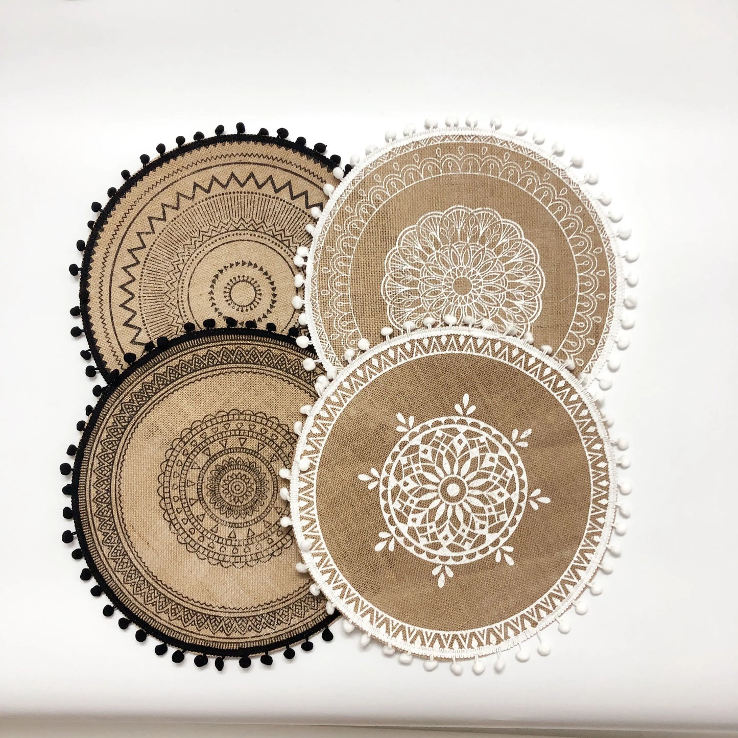 4pcs/6pcs Natural Vintage Jute Woven Placemats Bohemian Style Party Party Decoration Hanging Wall Decoration Mat Vase Mat