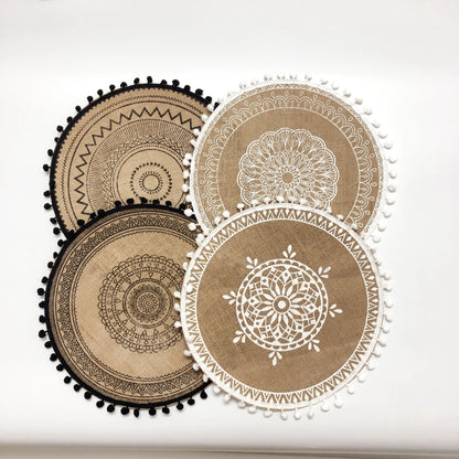 4pcs/6pcs Natural Vintage Jute Woven Placemats Bohemian Style Party Party Decoration Hanging Wall Decoration Mat Vase Mat