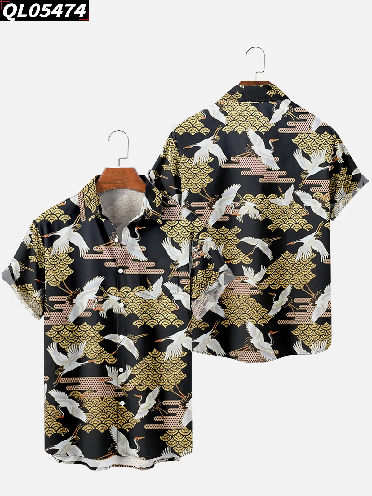 Alohadaddy Hawaiian Casual Plants Palm Leaves Print Art Pockets Buttons Elastic Large Size Shirt