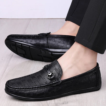 Men Leather Black Business Casual Loafers