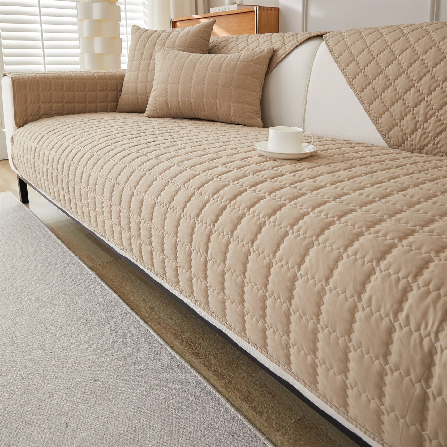 Quilted Anti Slip Sofa Cover Solid Furniture Protector