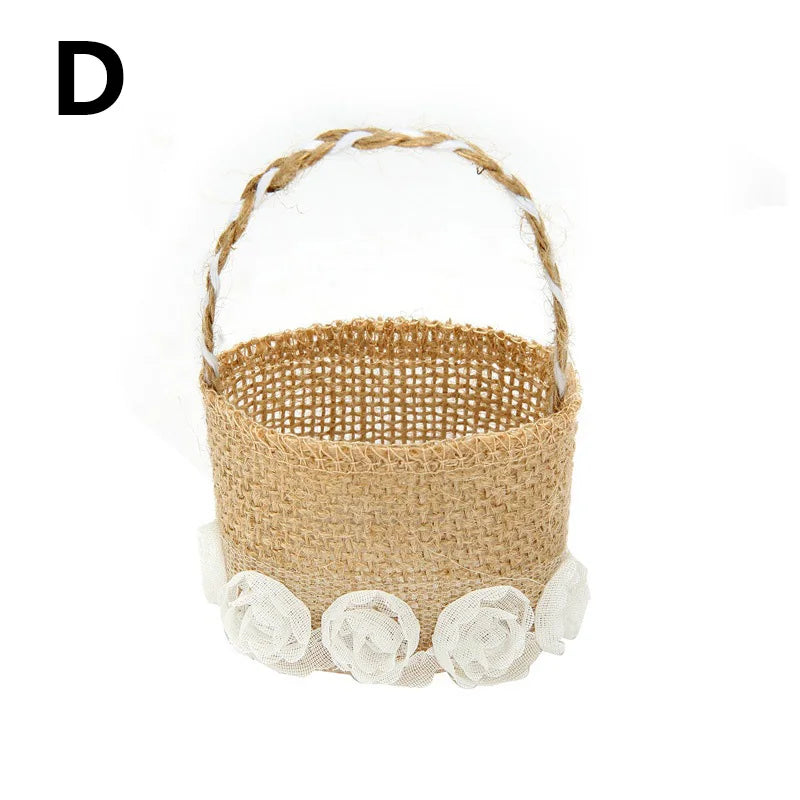 Wedding Lace Burlap Flower Basket Linen Candy Storage Bag Wedding Party Baby Shower Favour Gift Bag