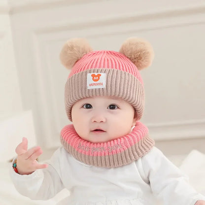 1Set Baby Hat Scarf Set Knitted Winter Hat Infant Toddler 1-5Y