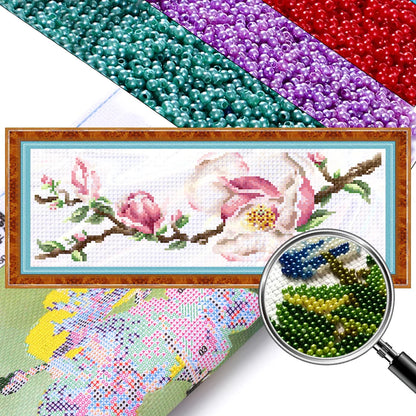 Partial Embroidery Beads Printed 9CT Flower Cross Stitch Kit Home Art Craft Bead Embroidery Wall Hanging for New Year Gift