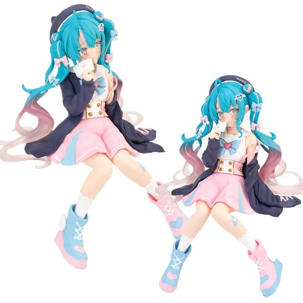 New Hatsune Miku Anime figure Pink sakura sitting position PVC Action figure model toy decoration collect gifts