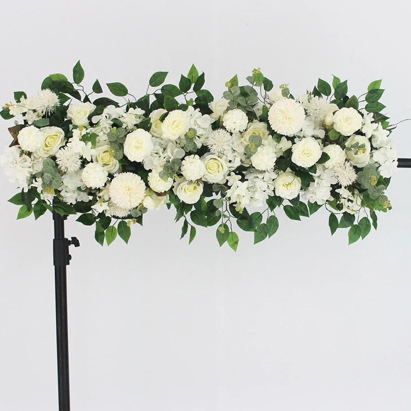 100cm Luxury White Rose Artificial Flower Row Wedding Table Centerpiece Flowers Backdrop Wall Arches Decor Party Stage Floral
