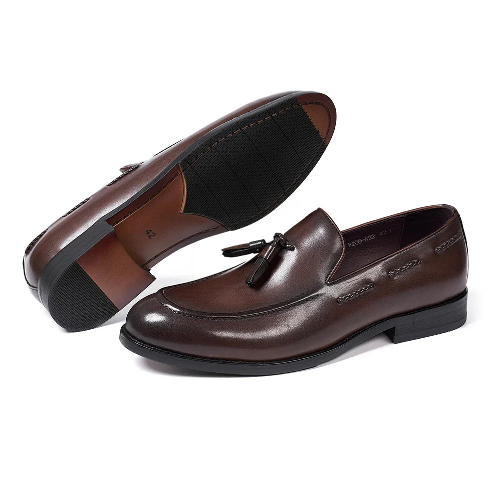 Men's Genuine Leather Handmade Slip on Tassel Loafers Shoes