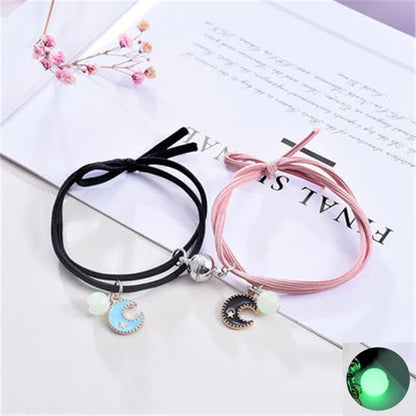 Luminous Beads Star Couple Bracelets For Women Men Charm Cat Flower Heart Key Lock Cross Matching Bracelets