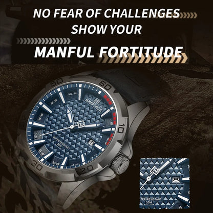 Men's Quartz Leather Strap Waterproof Calendar Clock Watch