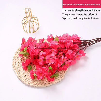 1/3/5pcs Artificial Peach Blossom Branch Spring Plum Cherry Blossom Silk Flower Tree Decoration Home Wedding DIY Decoration