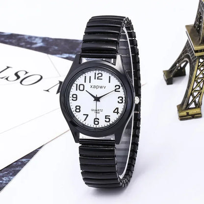 1pc Vintage Watches Women Men Creative Black and White Stainless Steel Elastic Band Watch Retro Elderly Couple Bracelet Watch
