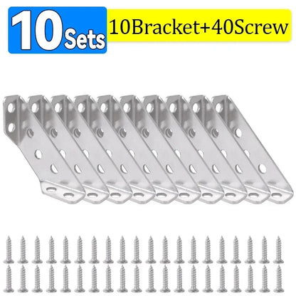 10/1set Corner Brackets Stainless Steel Furniture Angle Shelf Connector Cabinet Support Fixing Frame Corner Brace with Screw