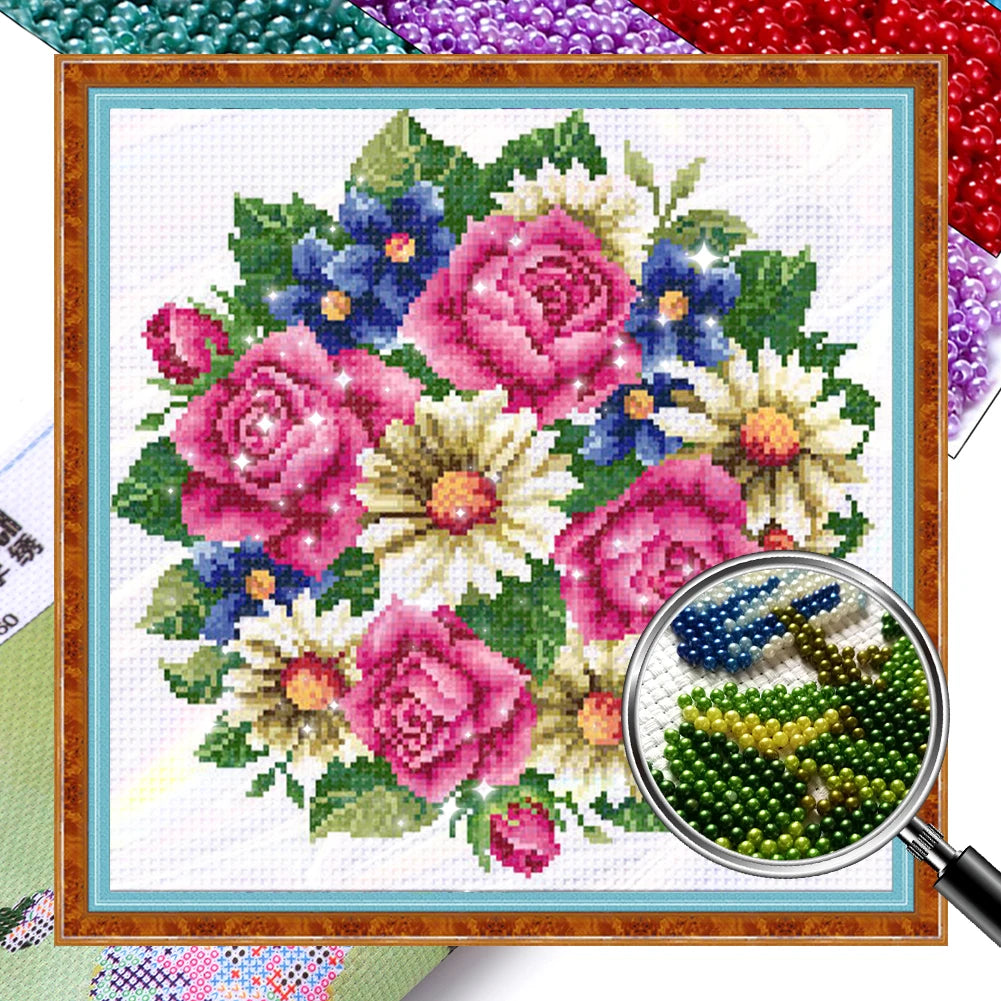 Partial Embroidery Beads Printed 9CT Flower Cross Stitch Kit Home Art Craft Bead Embroidery Wall Hanging for New Year Gift