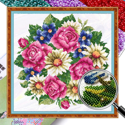 Partial Embroidery Beads Printed 9CT Flower Cross Stitch Kit Home Art Craft Bead Embroidery Wall Hanging for New Year Gift
