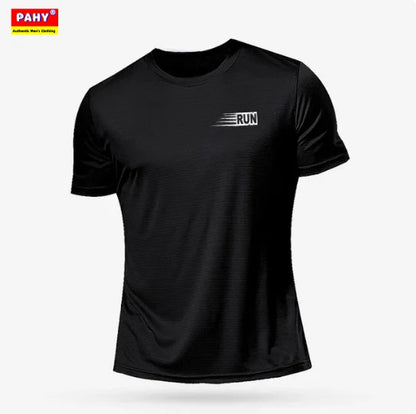 Men's Letter Print Round Neck Cotton Shirt for Bodybuilding, Running, Workout, and Fitness