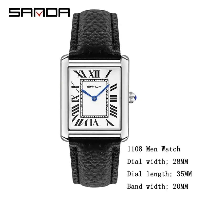 Quartz Watches Wear Resistant Leather Strap Square Dial by SANDA