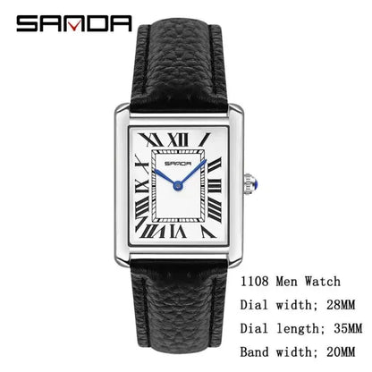 Quartz Watches Wear Resistant Leather Strap Square Dial by SANDA