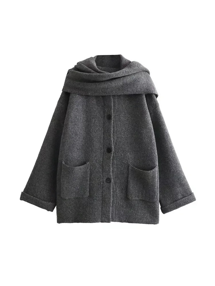 Elegant Women's Knitted Cardigan with Scarf for Office Wear