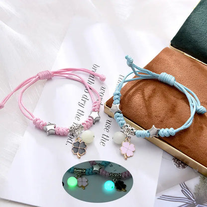 Luminous Beads Star Couple Bracelets For Women Men Charm Cat Flower Heart Key Lock Cross Matching Bracelets