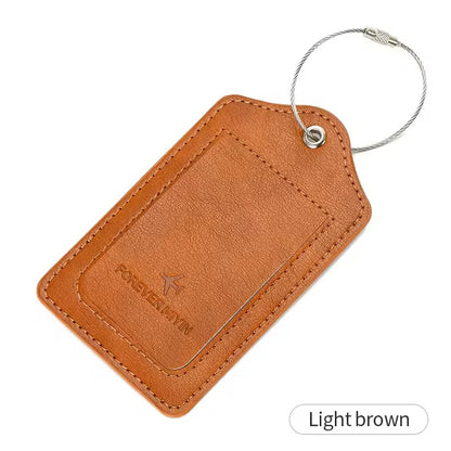 PU leather luggage tag with anti loss wire rope loop and built-in privacy protection cover, suitable for luggage and travel bags
