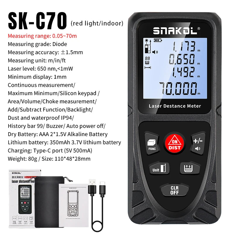Snakol Laser Distance Meter 50m 70m 100m 120m Rangefinder Profesional Range Finder Digital Tape Measure Ruler Test Tools