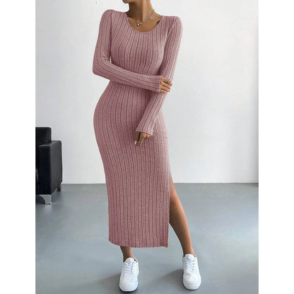 French Scoop Neck Long Sleeve Autumn Maxi Dress
