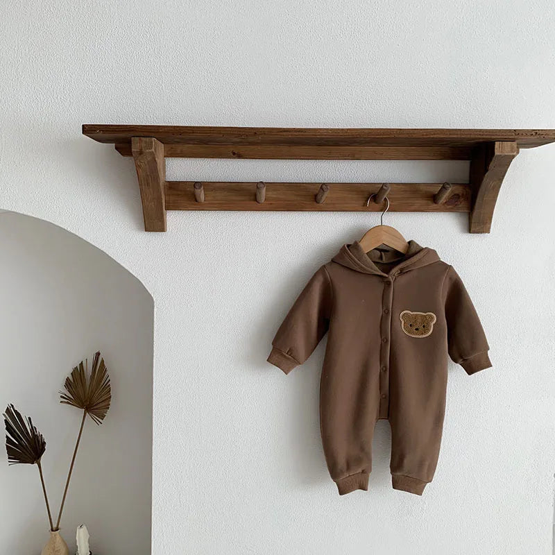 Autumn Bear Design One-Piece Bodysuit with Long Sleeve