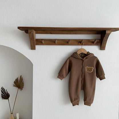 Autumn Bear Design One-Piece Bodysuit with Long Sleeve
