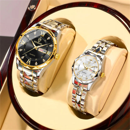 Luxury 30M Waterproof Stainless Steel Crystal Quartz Couple Watch